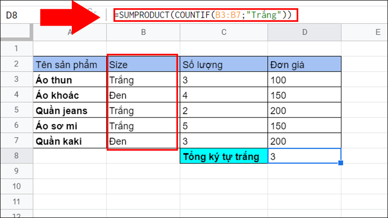 Cách sử dụng hàm SUMPRODUCT trong Google Sheet tính tích tổng